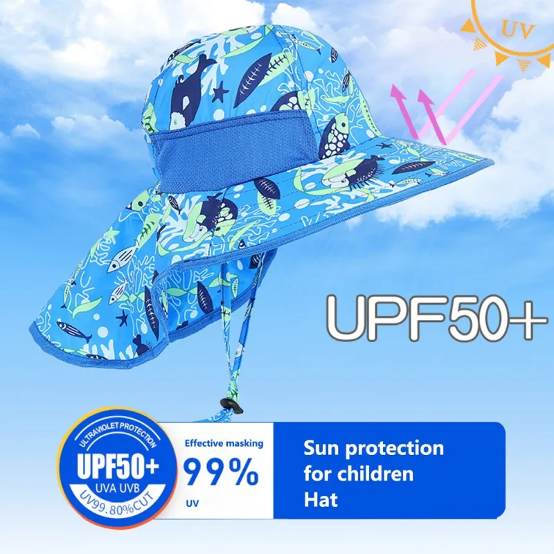 Summer SPF 50+ Child Sun Hat Boys Girls Travel Beach Swim Adjustable Cap Kids Infant Outdoor Sport Hiking Fishing Hats