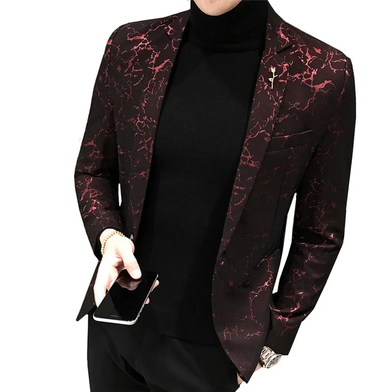 

Luxury Party Prom Blazer Autumn Men Shinny Yarn Wine Red Blue Black Blazer Jacket Men Slim Fit Business Dress Suit Coat Jackets