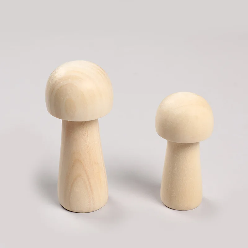 2Pcs Wooden Mushroom Natural Unfinished Mushroom  For Fairy Garden DIY Crafts Painting Peg Dolls Ornament Handmade Kids Toy