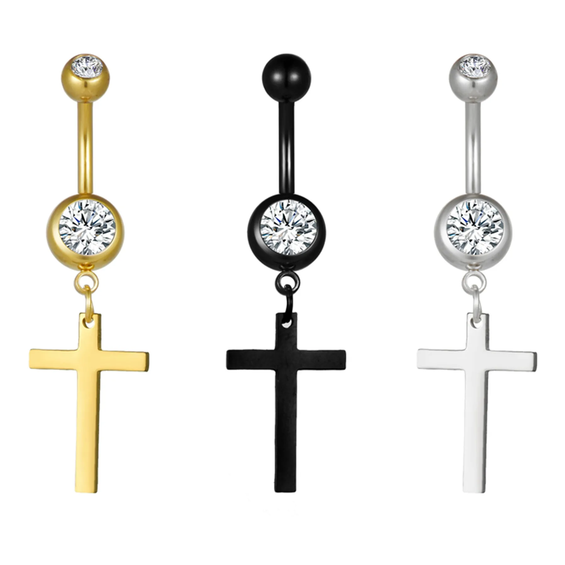 BONISKISS 2021 Fashion Rhinestone Cross Dangle Navel Belly Button Barbell Ring Men Women OmbligoBody Piercing Jewelry Wholesale