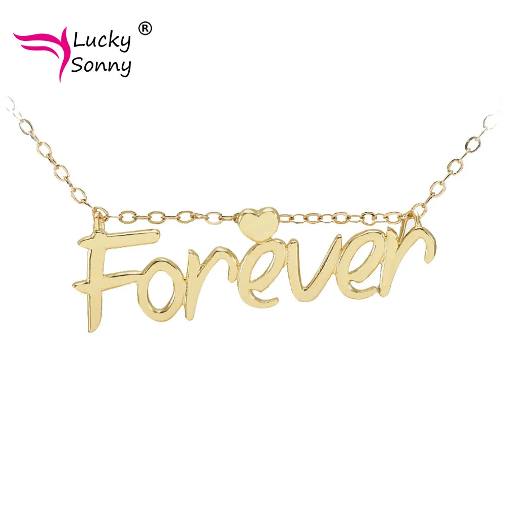 LUCKY SONNY Forever Pendant Necklace DIY Letters Necklace Fashion Jewelry Necklaces for Women O Box Heart Chians Wholesale