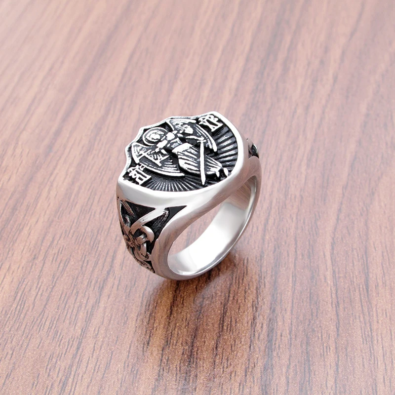 Punk 316L Stainless Steel St-Michael Men\'s Rings Good Lucky Talisman Religious Personality Celtics Knot Ring For Jewelry Gift