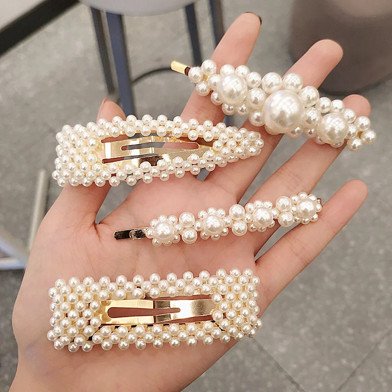 1 Set Simulated Pearls Hair Clips Pin For Women Fashion Geometric Flower Barrettes Headwear Girl Sweet Hairpins Hair Accessories