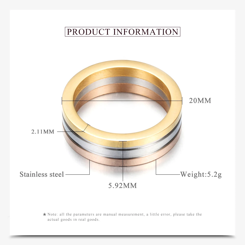 Simple Three-Color Colorful Ring Fashion stainless steel jewelry rings