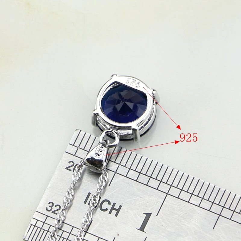 925 Sterling Silver Jewelry Round Blue Cubic Zirconia Wedding Bridal Jewelry Sets For Women Earring/Pendant/Necklace/Ring