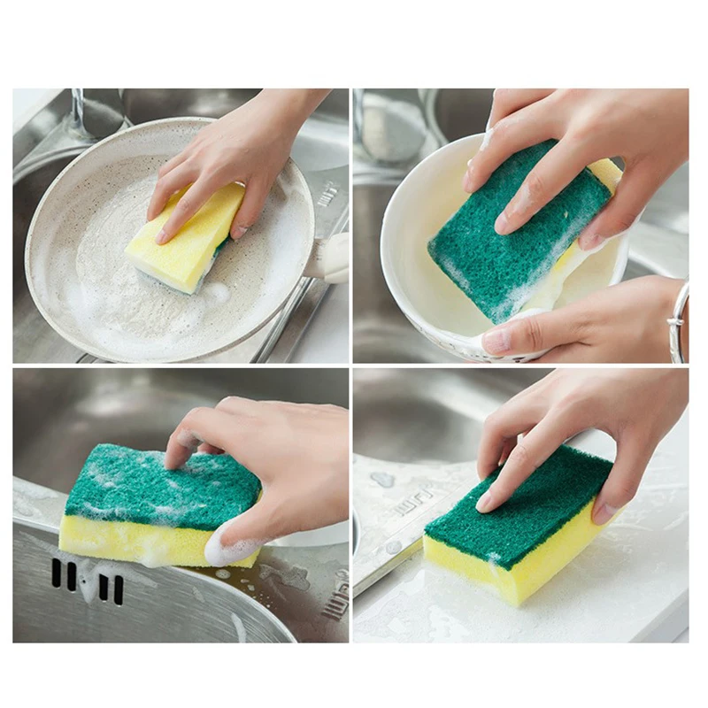 10Pcs Sponge Cleaning Dish Washing Catering Scourer Scouring Pads Kitchen Home Tool Double-sided Decontamination Household