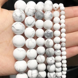 Natural Dull Polished Matte Stone White Howlite Turquoises Loose Bead For Jewelry DIY Making Bracelet Accessories 15''4 6 8 10mm