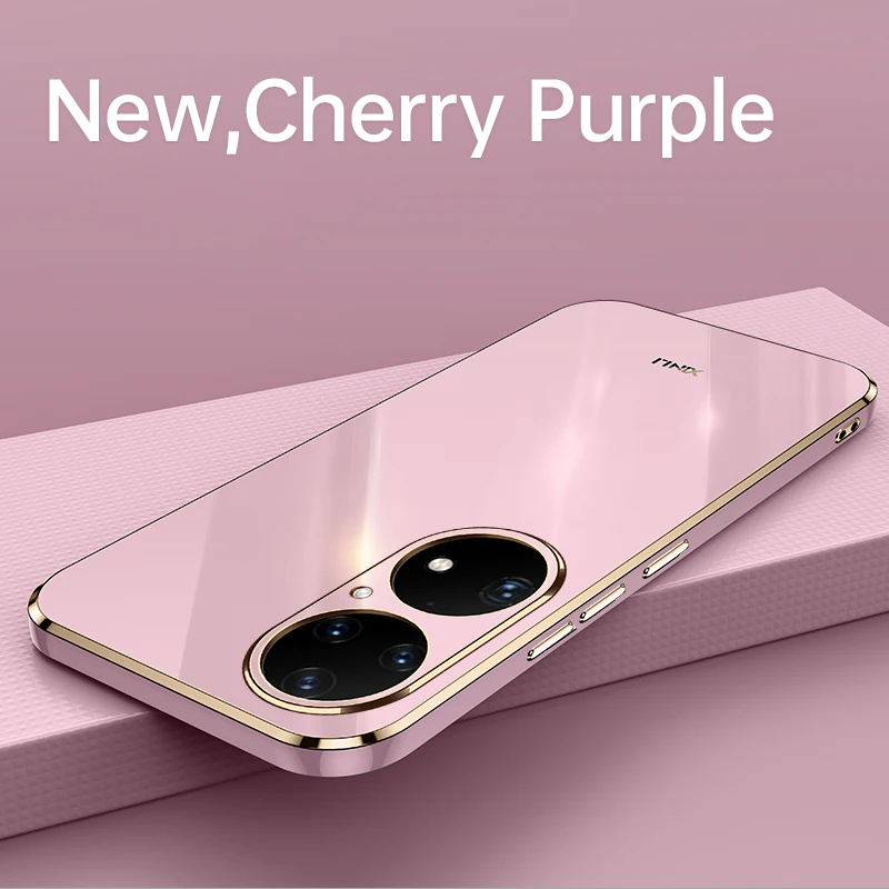 High Quality Plating Silicone Phone Case for Huawei P50 Pro Coque Straight edge Ultra-thin Soft Back Cover