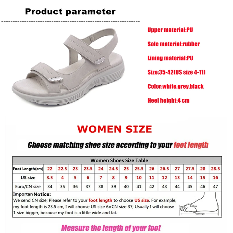 WOIZGIC Women\'s Ladies Mother Female PU Leather Sandals Shoes Platform Summer Cool Beach Hook Loop Non Slip Plus Size 41 42