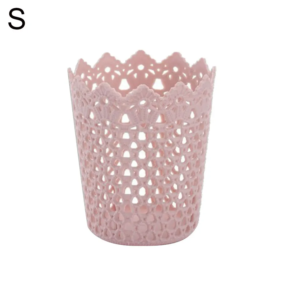 Plastic Storage Basket Multifunctional Hollow Flower Cylinder Pen Holder Makeup Brush Storage Basket Holder Desktop Organizer