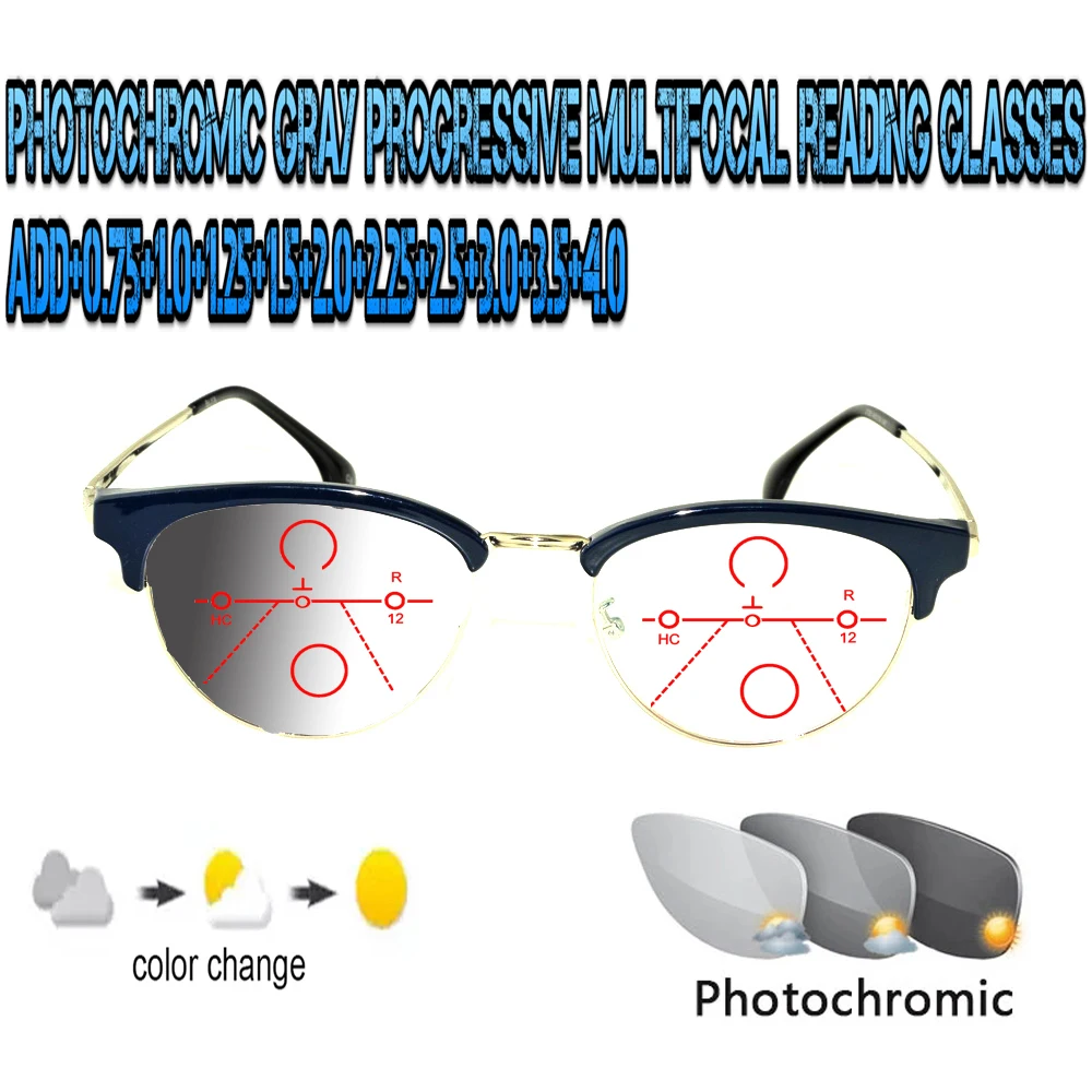 

Photochromic Gray Progressive Multifocal Reading Glasses Men Women Ultralight Black Frame+1.0 +1.5 +1.75 +2.0 +2.5 +3 +3.5 +4