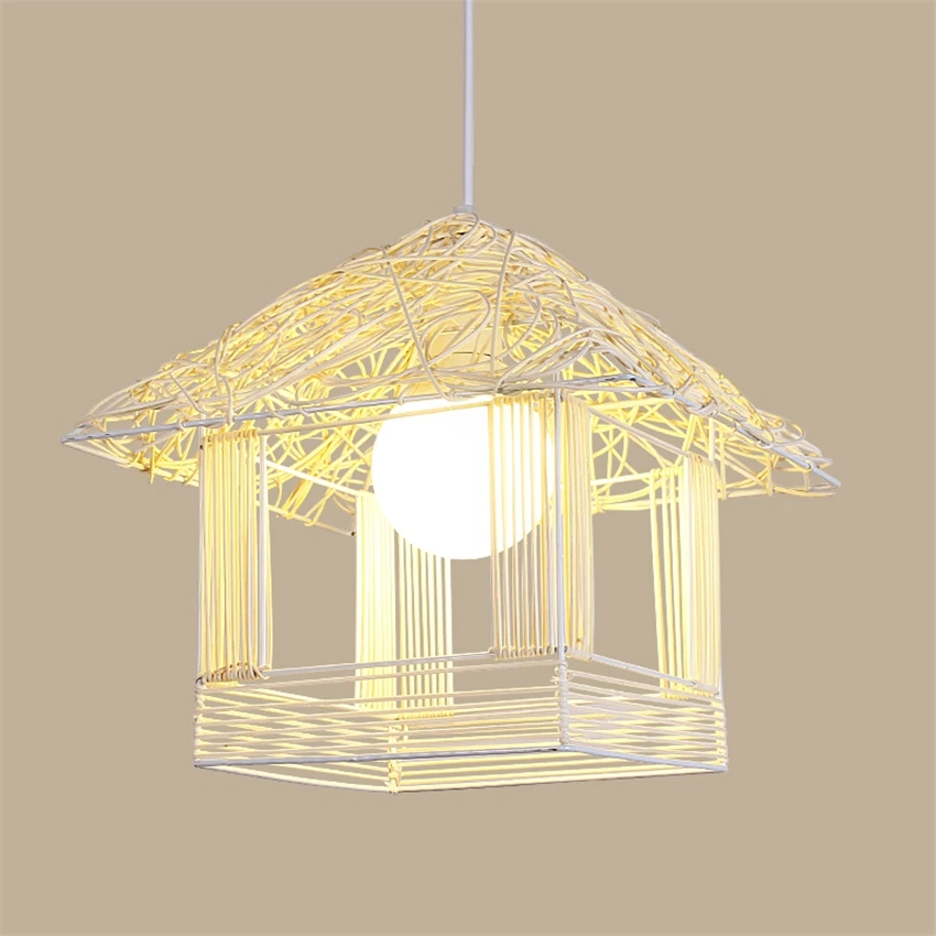 Nordic House Rattan Art Pendant Lights Balcony Aisle Entrance Restaurant Hanging Lamps Cafe Single Head Pendant Lamp Home Decor