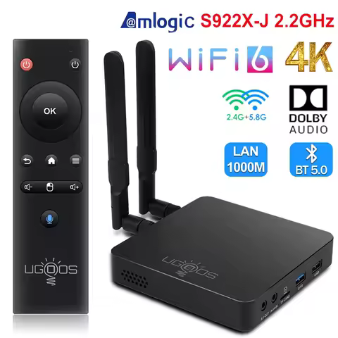 UGOOS AM6B Plus Android 9.0 TV Box S922X-J 2.2GHz 4GB 32GB WiFi 6 1000M LAN Bluetooth 4K Smart Set Top Box