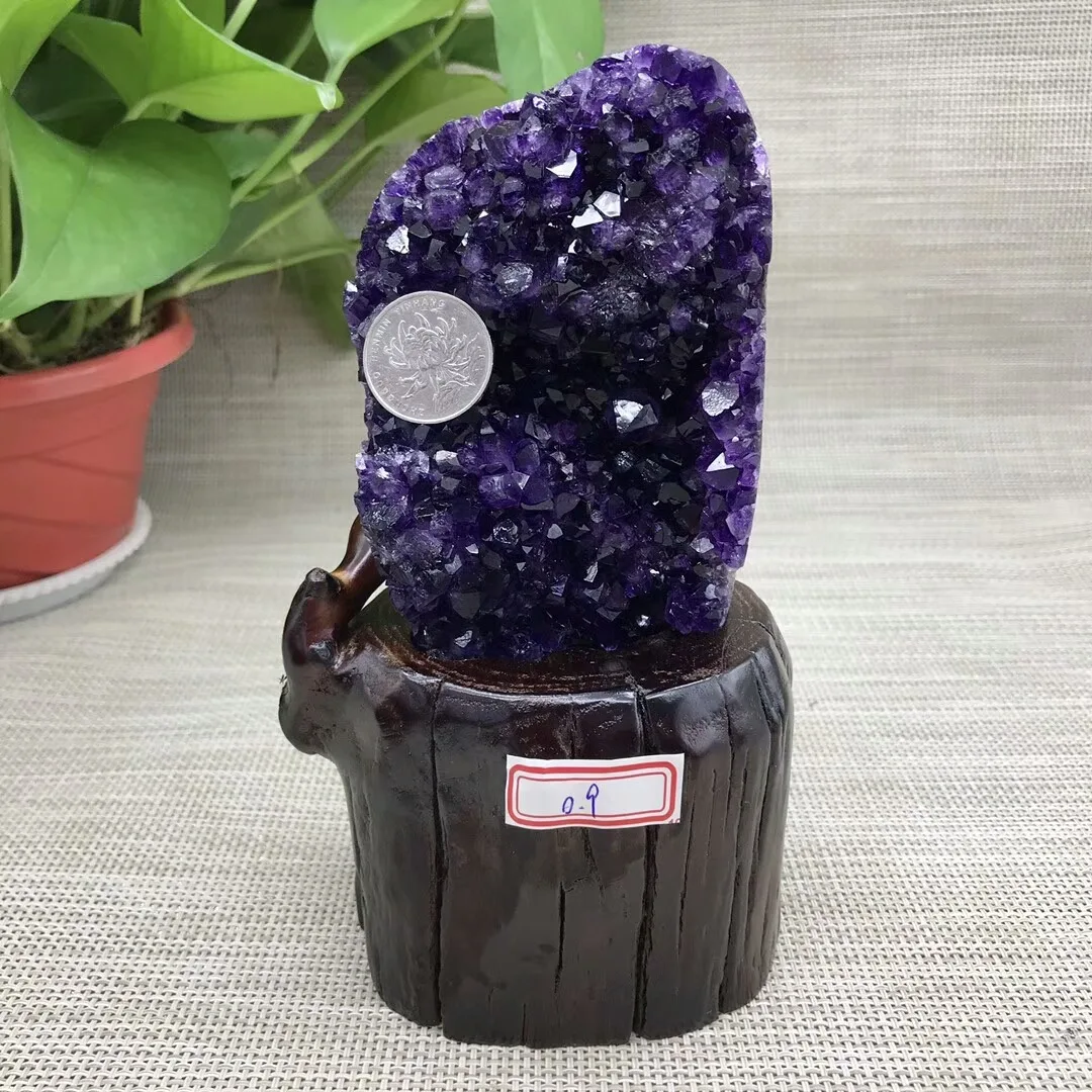 AAAAAA+High quality 100% Natural Amethyst Geode Quartz Cluster Crystal Specimen Energy Healing (Contains the base) 1pcs