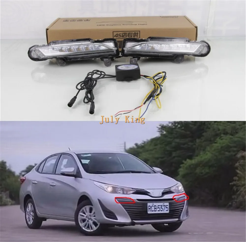 July King LED Daytime Running Lights case for Toyota Yaris ATIV 2017 2018, LED Front Bumper DRL With Yellow Turn Signals Light