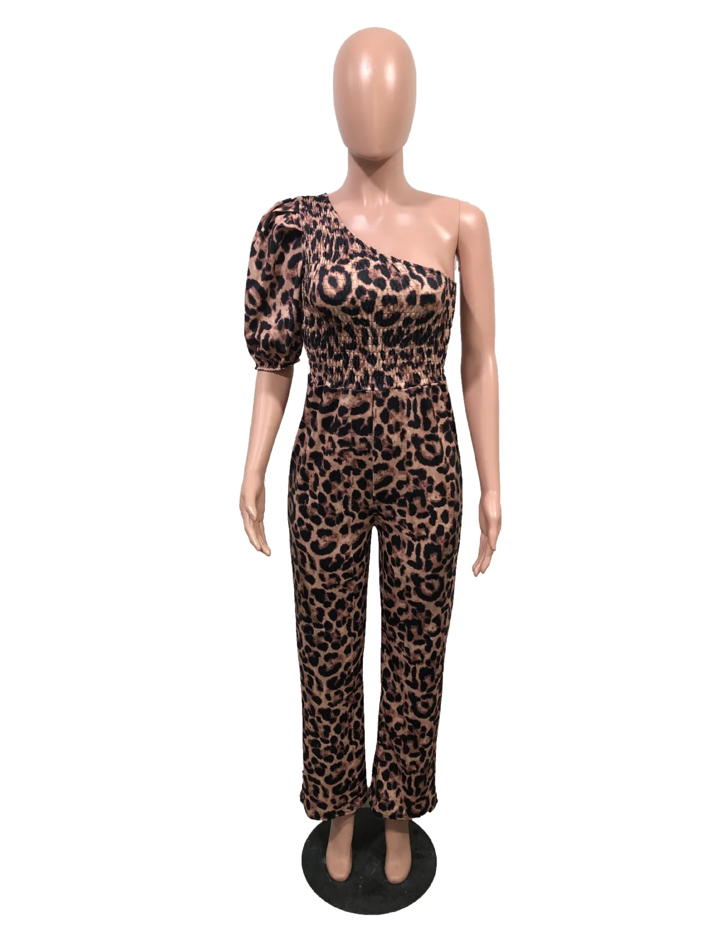 Sexy One Shoulder Jumpsuit Women Leopard Print Rompers High Waist Long Pants Jumpsuit Vestidos Outfits Partyclub 2021 Spring