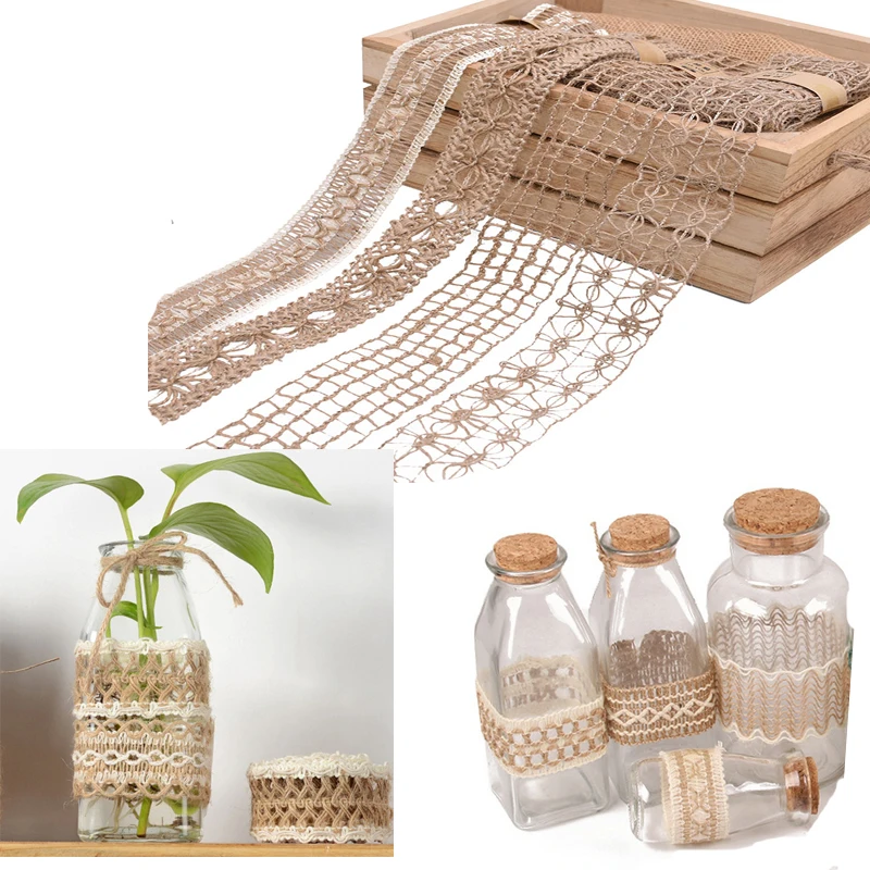 2Meter Rami Alami Pita Goni Renda Rami Benang Rami Tali Rami Antik Pedesaan Dekorasi Pernikahan Perlengkapan Pesta Natal