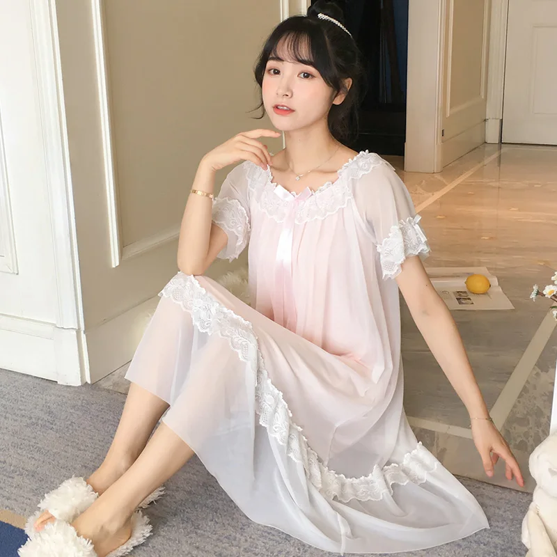 Women Cotton Dress Princess Sleepshirts Vintage Palace Style Lace Embroidered Nightgowns.Victorian Nightdress Lounge