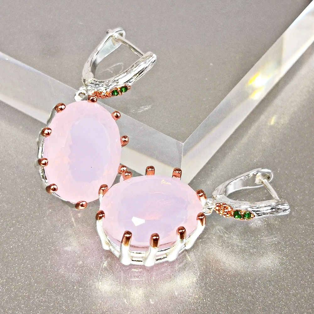 DreamCarnival1989 Big Opal Earrings for Women Rose Gold Silver Plated Bridal Party Baroque Dangle Pink Jewelry Wholesale WE4108