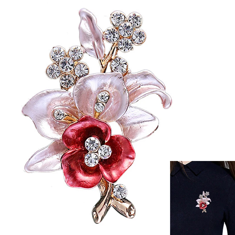 Domilay Elegant Drip Crystal Flower Brooches Pins Wedding Party Hijab Pins Bridal Costume jewelry