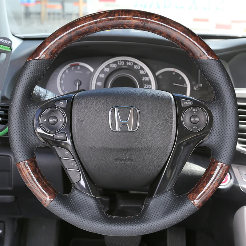 

For Honda 8-9 generations Accord elysion Odyssey DIY custom hand-stitched imitation peach grain leather car steering wheel cover