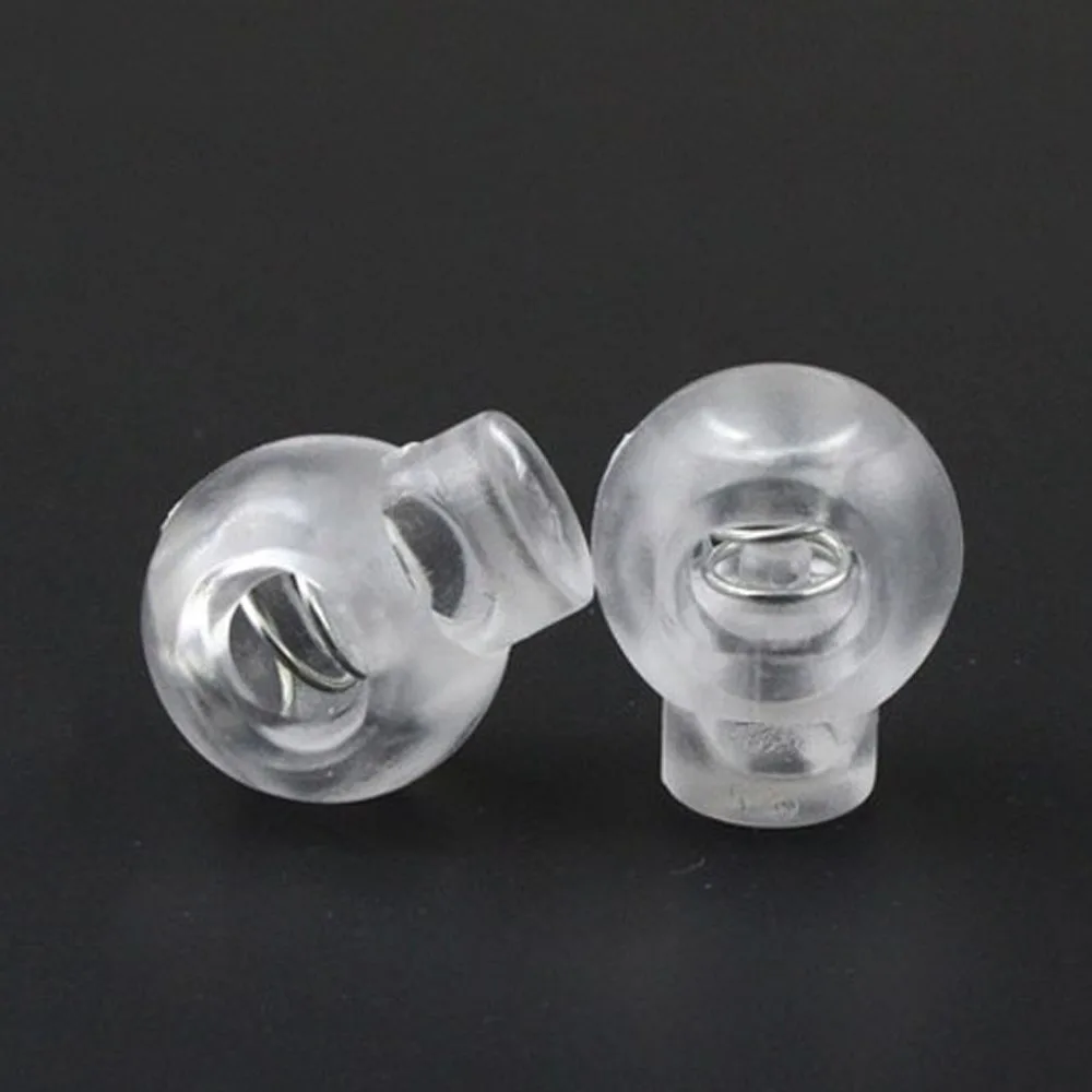 10pcs/pack  Cord Lock Round Ball Toggle Stopper Plastic Toggle Clip Widely For Bag Backpack/Clothing Clear White