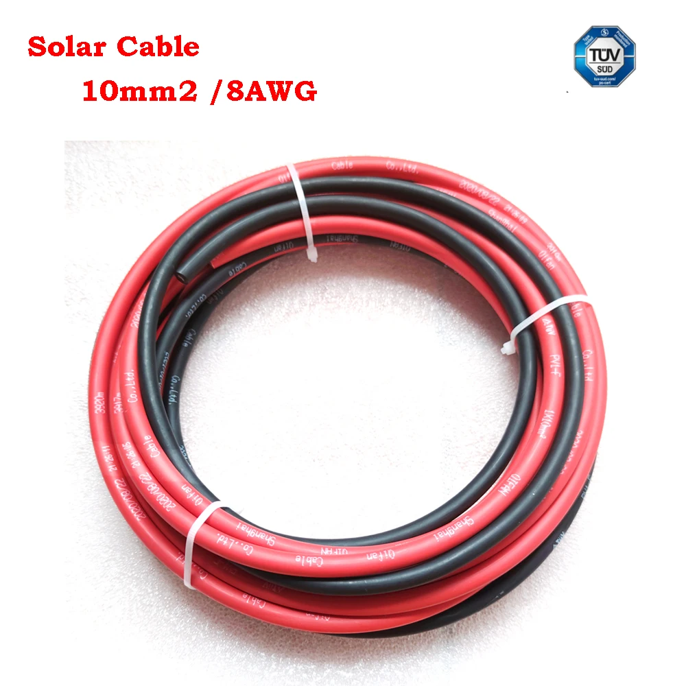 1/2/3/5/10 Meters 10mm2 /8AWG Black Red PV Extension Cable Copper Double Sheathed Wire for  Solar Photovoltaic System with TUV