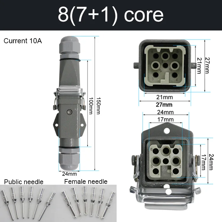 HDC-HA Rechthoekige Heavy Duty Connector 10A 16A 4 5 6 8-pins kern Luchtvaart Waterdichte industriële stopcontact