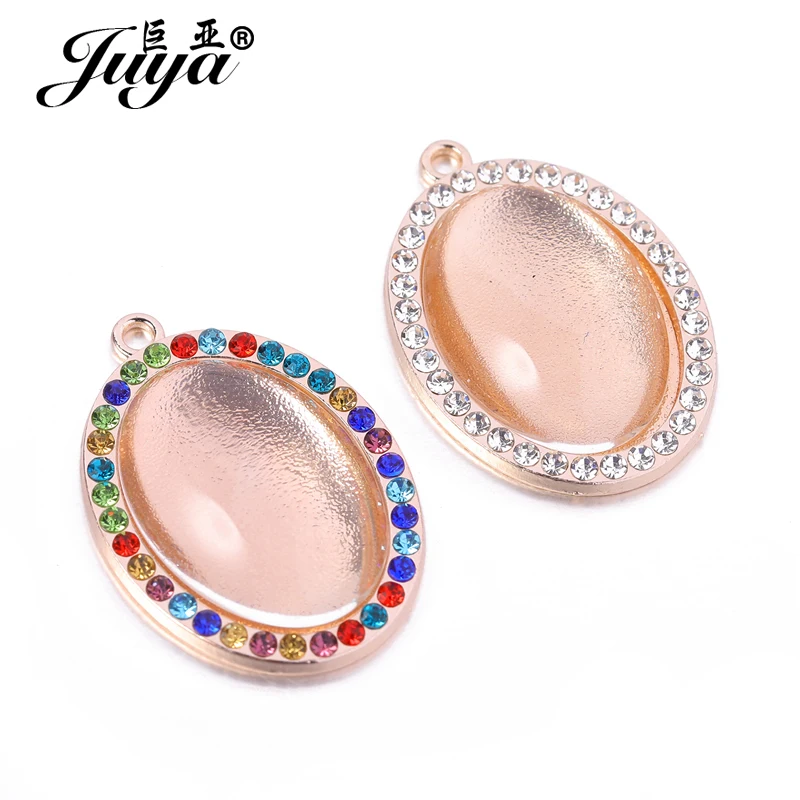 5pcs Cabochon Pendant Base 18x25mm Oval Diamond Cameo Settings Tray Pendant Necklace DIY Jewelry Making Family Crafts Findings