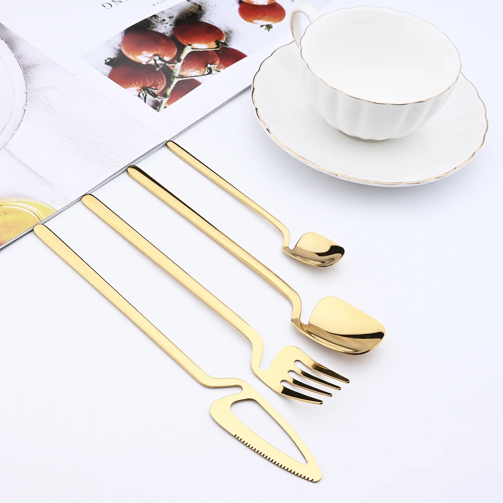4Pcs Gold Cutlery S…