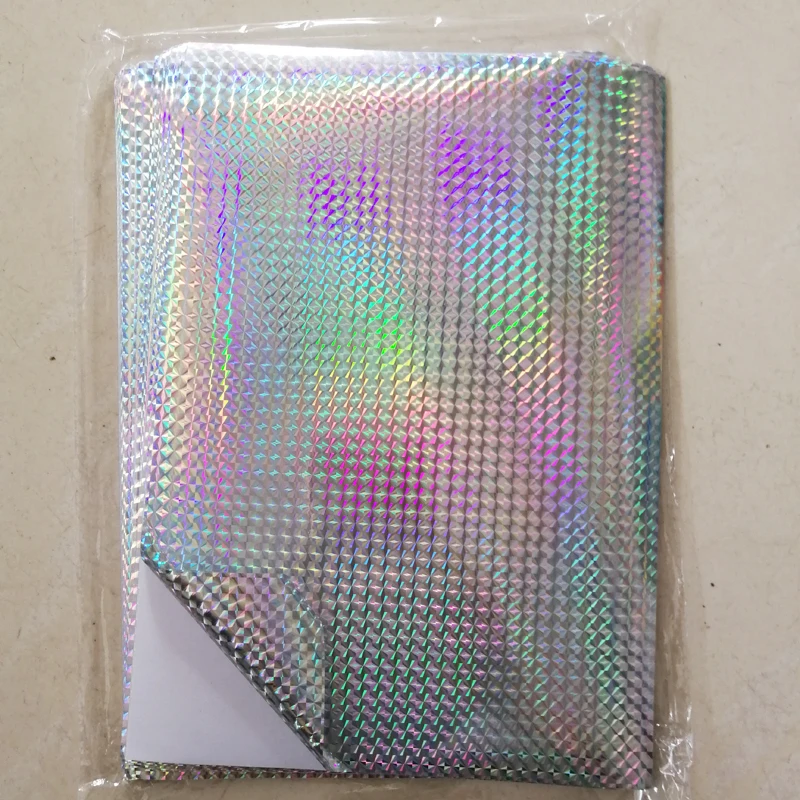 New Good Quality 50 Micron Thickness A4 Blank Square Pattern HOLOGRAM SILVER Sticker Label Paper for LASER/UV Printer Decoration