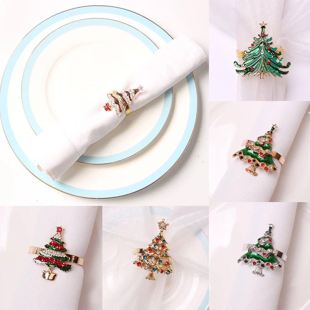 1PC Metal Christmas Tree Napkin Ring Mouth Ring Hotel Sample Room Set Table Supplies Crystal Christmas Napkin Buckle Decoration