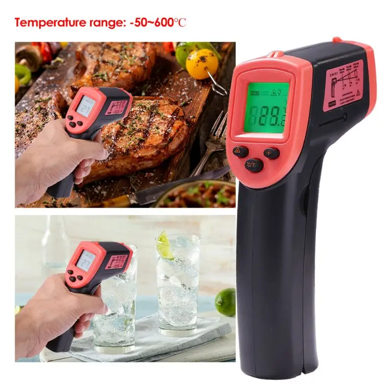 -50~600℃ -58~1122℉Digital Thermometer Pyrometer ℃/℉ High Temperature Meter HW600 Non-Contact Infrared IR Laser-Point Thermometer