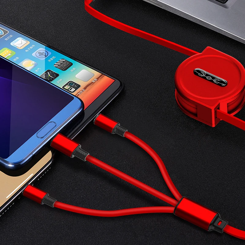 3 في 1 USB C تهمة كابل قابل للسحب شحن كابل نوع c مايكرو 3A شحن سريع الحبل USB كابل للهاتف آيفون 11 12 1 شاومي