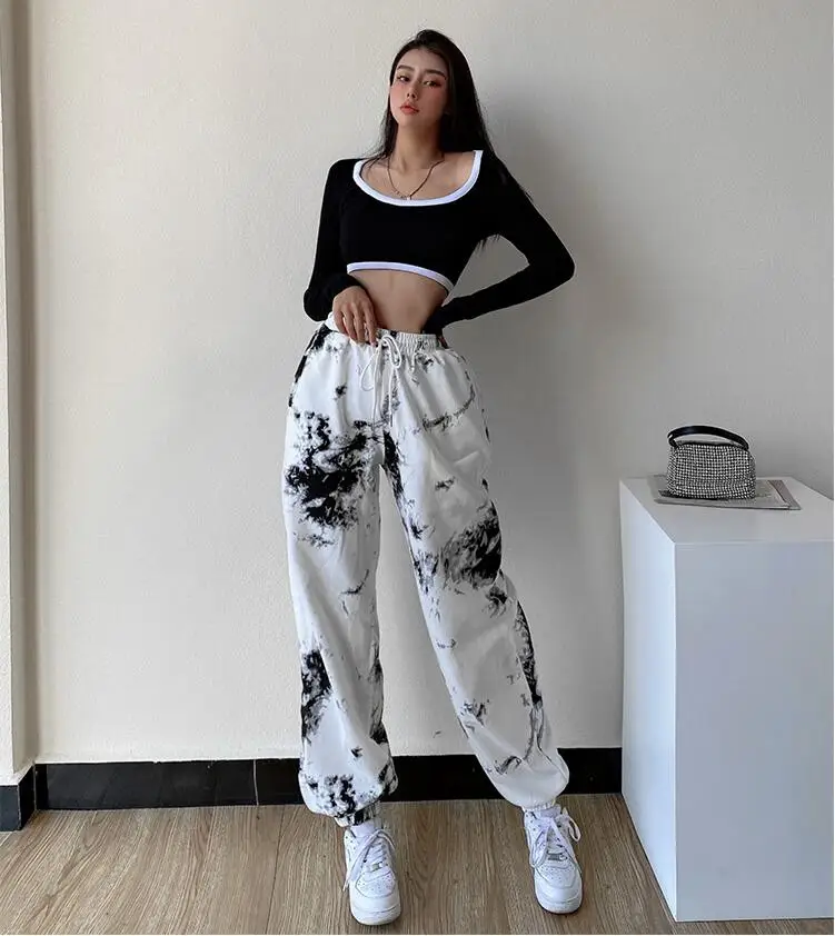 

Summer Tie-dye Sweatpant 2021 New Women Lace Up Jogger Trousers Hip Hop High Waist Loose Casual Harem Pants Sweatpant Pantalon