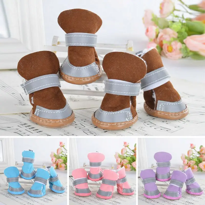 4 Pcs/Sets Winter Dog Shoes For Small Dogs Warm Lamb Wool Puppy Pet Shoes Non-slip Dog Snow Boots Chihuahua Yorkie Teddy Shoes