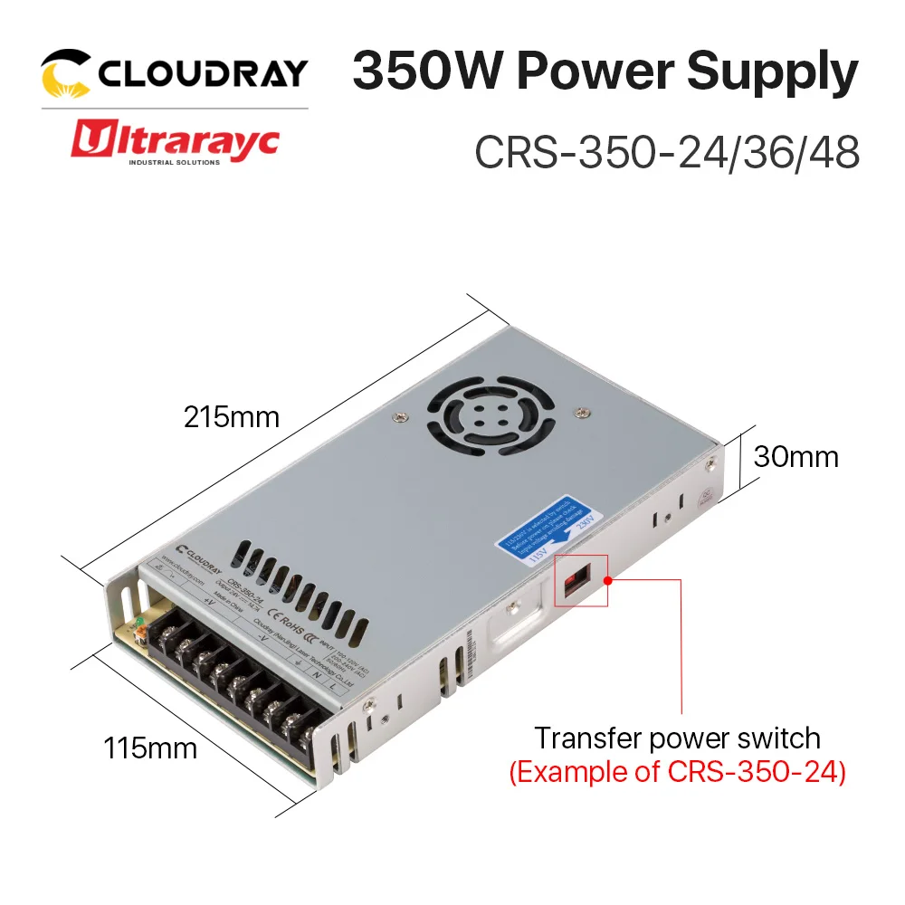 Imagem -03 - Ultrarayc Que Comuta a Fonte de Alimentação Crs350 24v 36v 48v 350w 015a Único Outpute para o Sistema de Potência da Máquina da Marcação do Laser da Fibra