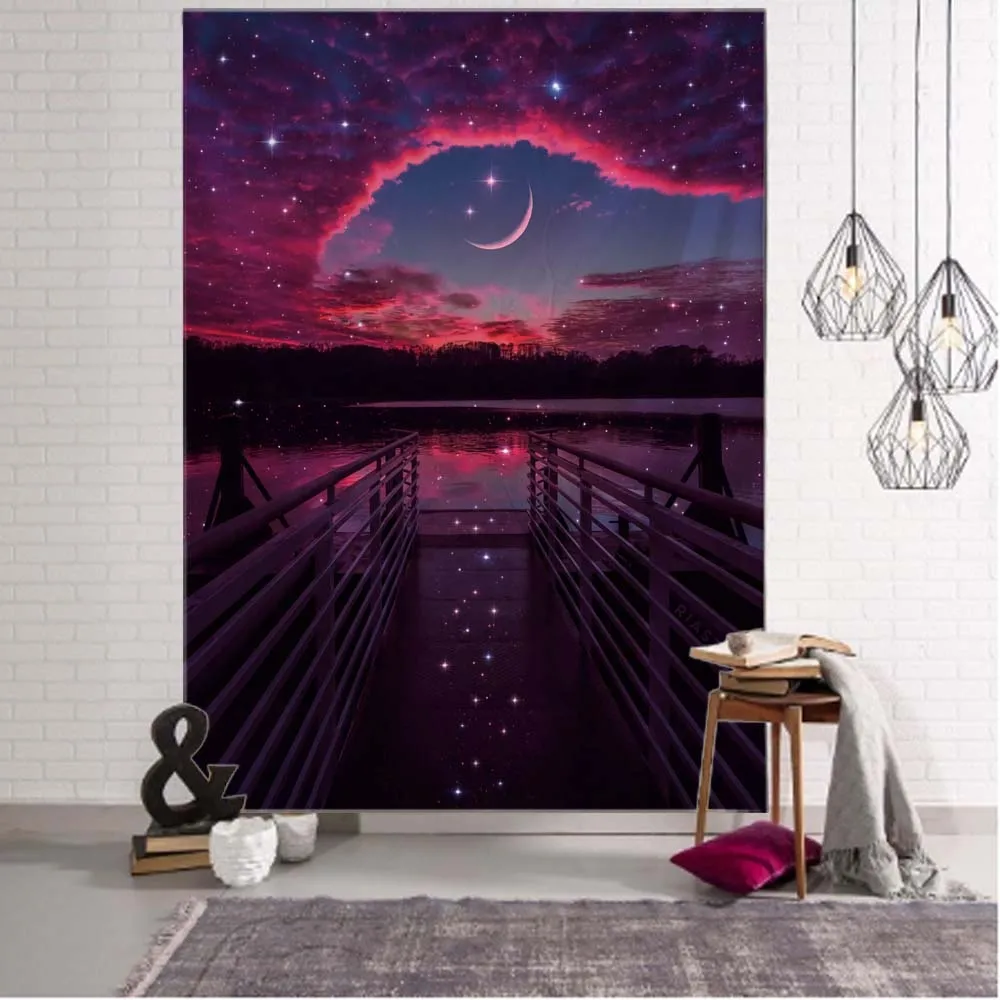 Landscape sunset starry sky dream tapestry wall hanging hippie psychedelic bohemian mandala aesthetics room decoration 8 sizes