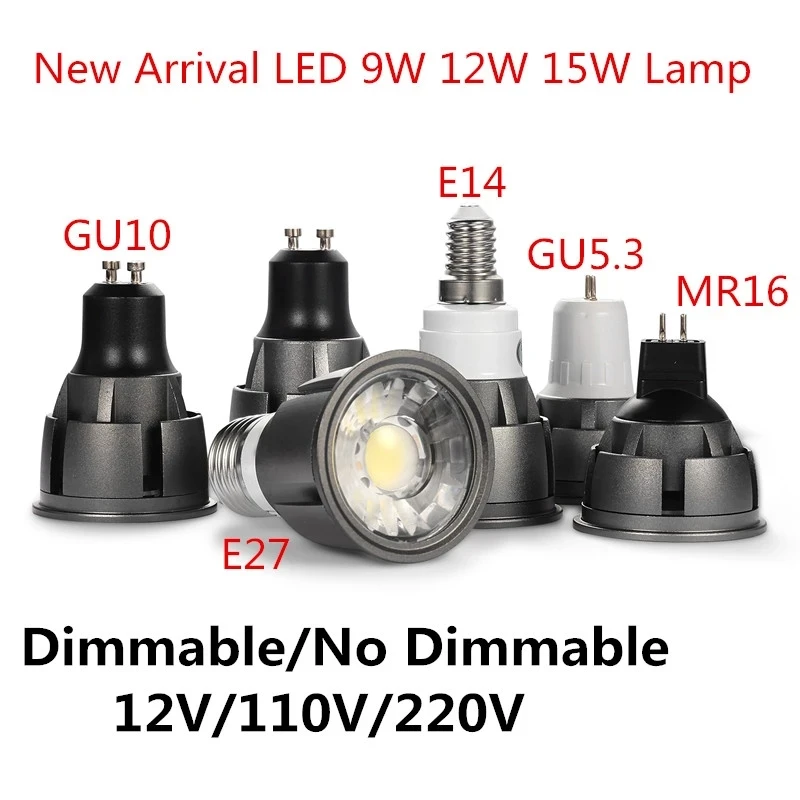 Super Luminoso Dimmerabile GU10/GU5.3/E27/E14/MR16 COB 9W 12W 15W LED lampada della lampadina 85-265V 12V riflettore Bianco Caldo/Bianco Freddo ha