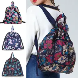 Hot Sales!!! Foldable Flower Printing Nylon Drawcord Waterproof Large Capacity Shopping Backpack Women's Leisure Portable Travel