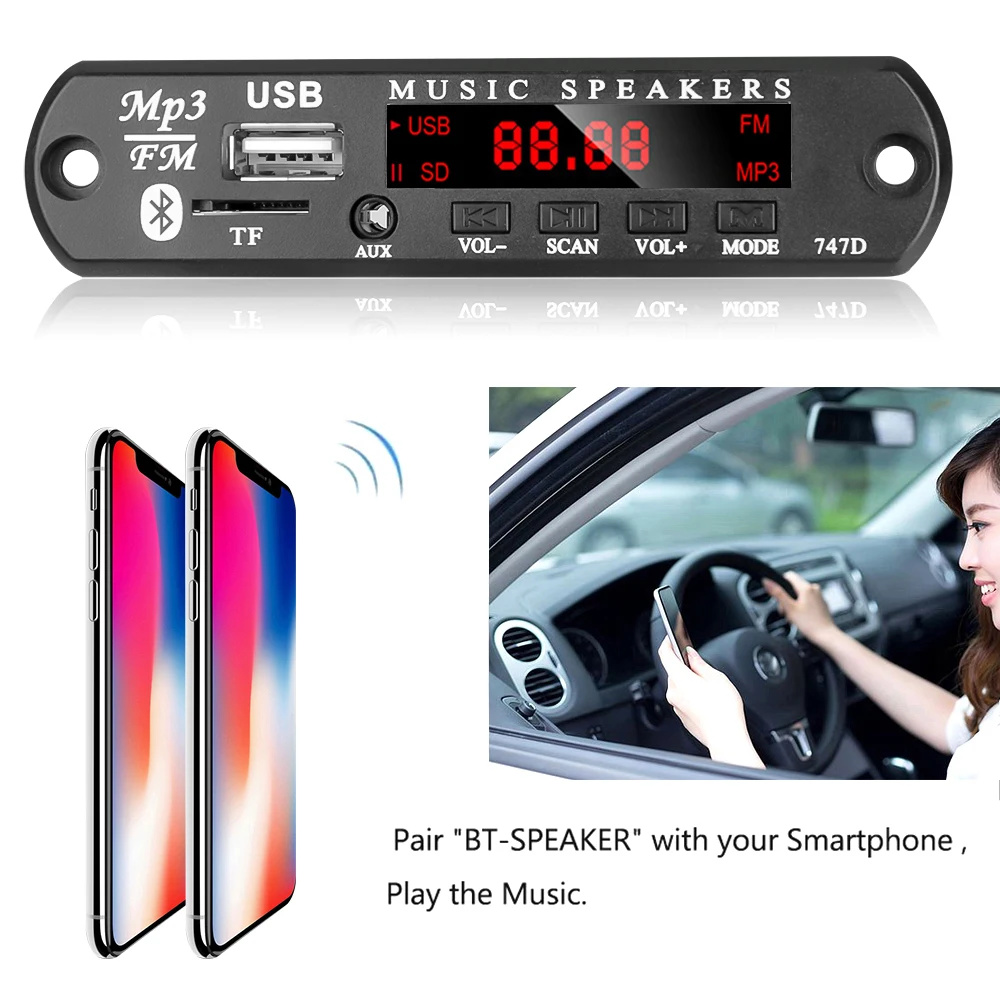 DC 9V 12V odbiornik Bluetooth 5.0 zestaw samochodowy odtwarzacz MP3 dekoder kolorowy ekran Radio FM TF USB 3.5 Mm AUX Audio dla Iphone XS