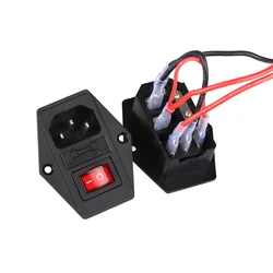 10A 250VAC 3 Pin IEC320 C14 Inlet Connector Plug Power Socket with Red Lamp Rocker Switch 10A Fuse Holder Socket Male Connector