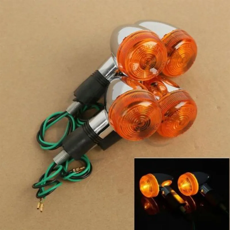 Motorcycle 2 Pair Chrome Amber Bullets Turn Signals Light For Kawasaki VN KZ Vulcan 500 750 10mm view 3