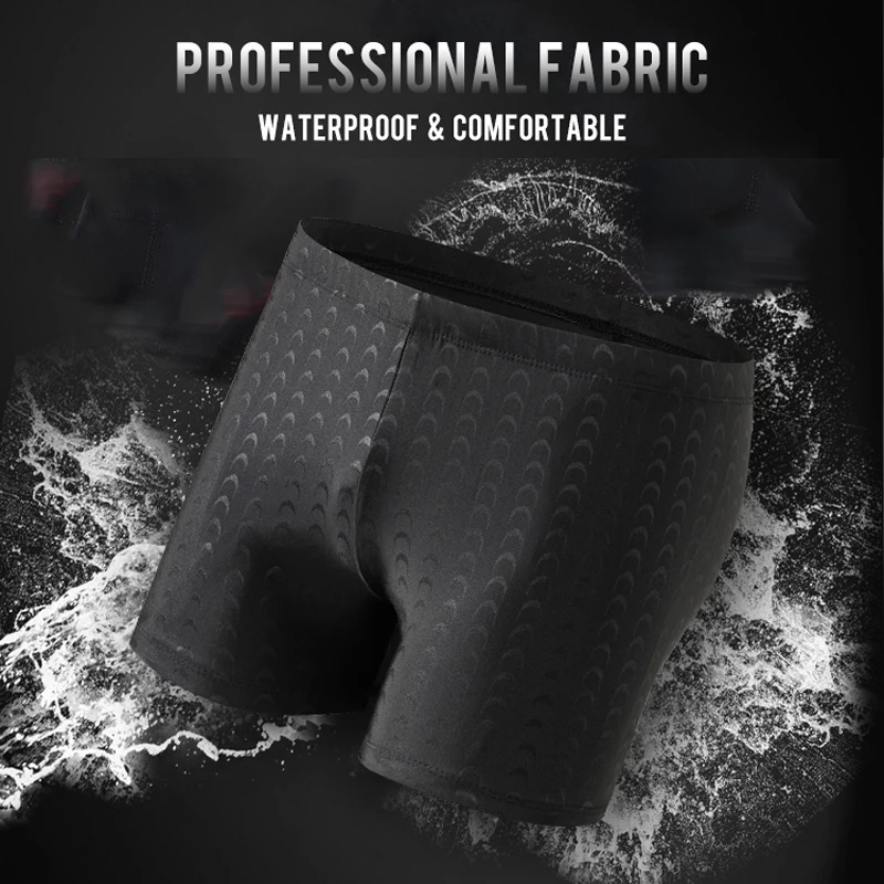 Men Sharkskin Professional Swim Boxer Shorts Polyester Elastic Tight Beach Surfing Swimwear Quick-Drying Swim Trunks