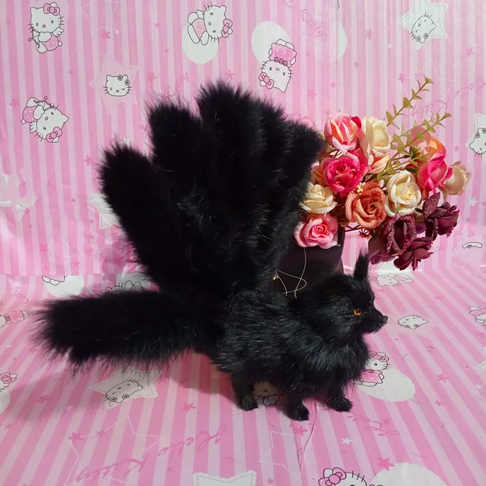 small real life nine-tails fox model plastic&furs simulation black fox gift about 23x12cm xf2872