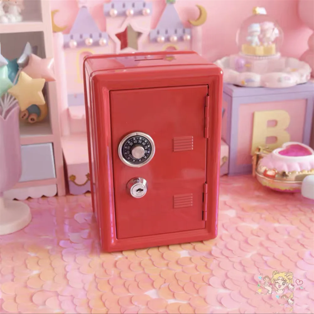 New Safe Box Pink Decorative Savings Box Bank Metal Iron Mini Dormitory Storage Cabinet Money Box Kawaii Girl Gift