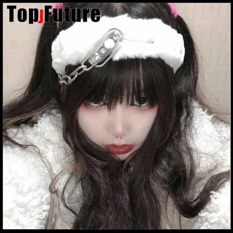 Harajuku Gothic furry  Willow nail hair hoop Women Girls Women Caps Streetwear punk Decorative hair hoop Lolita cosplay Hairband