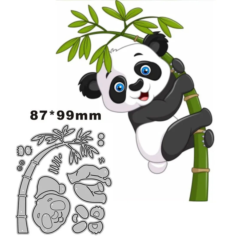 2021 New Panda Climbing Bamboo Plant Metal Cutting Dies for Scrapbooking Paper Craft and Card Making Embossing Decor No Stamps