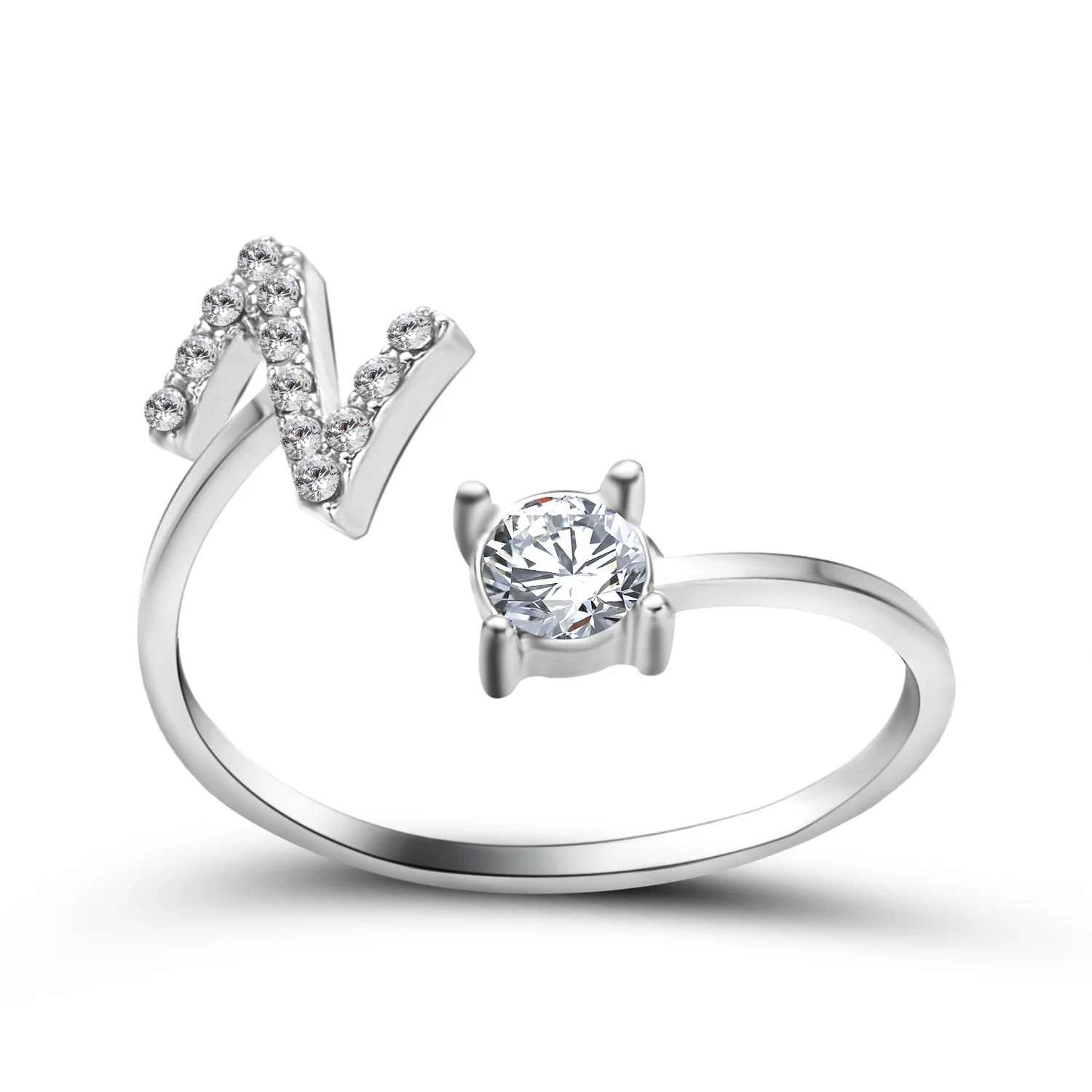 Kreative A-Z Alphabet 26 Brief Ringe Personlity Initial Name Offene Ringe Silber Farbe Strass Finger Ring Partei Schmuck Geschenk – Detail 27