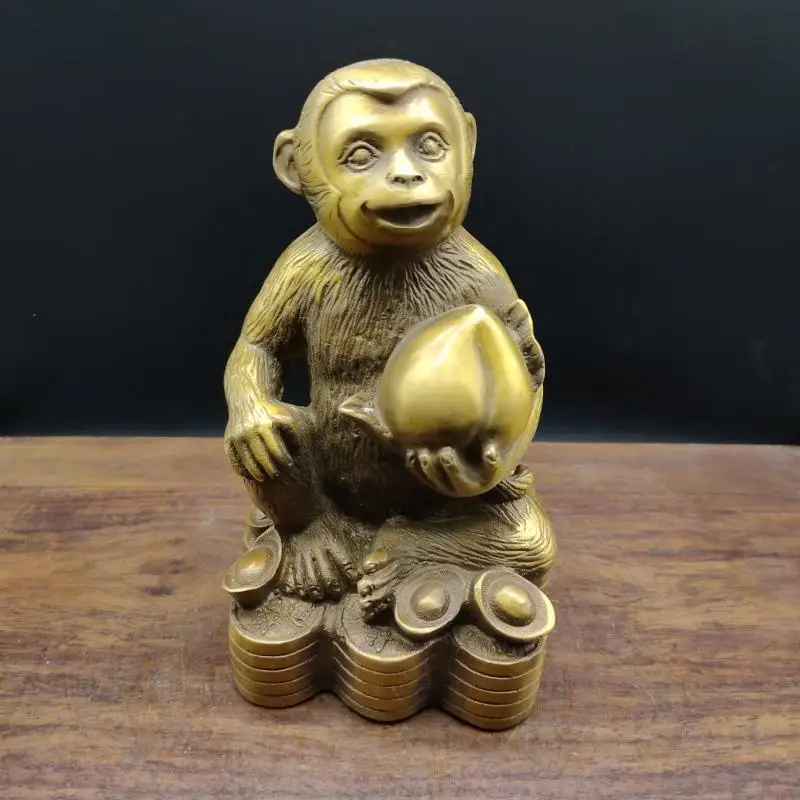 

Copper Statue pure copper decorative monkey Embrace peach decoration craft golden Feng Shui fashion Coin wealth Table ornaments